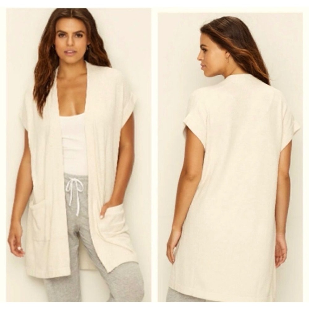 Barefoot Dreams NWT CozyChic Lite Wrap Women's‎ S/M Pearl Ribbed Collar Cardigan